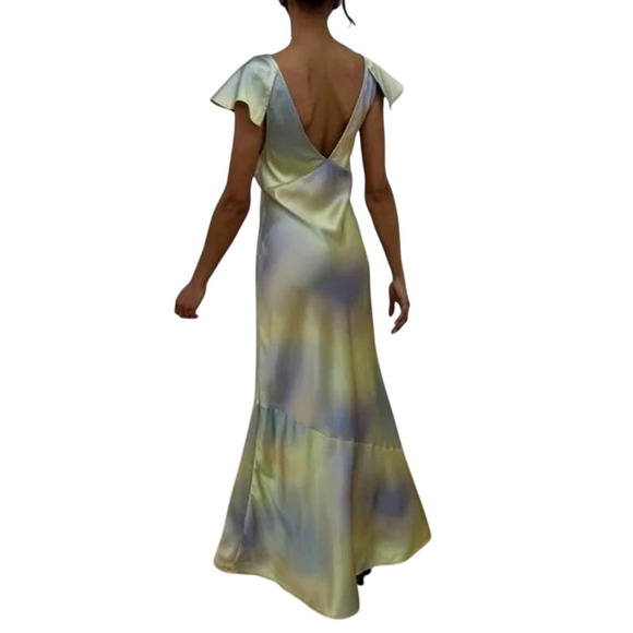 NWT WeWoreWhat Lace Silky Charmeuse Midi Maxi Slip Dress 6 Gold Ombre Watercolor - Picture 5 of 15